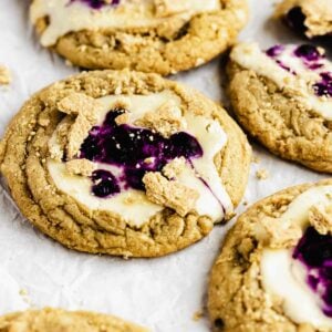 chewy cookies with blueberry cheesecake filling