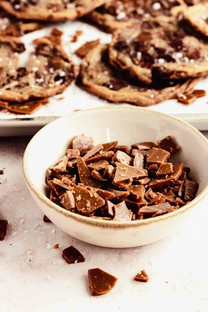 bowl of homemade toffee