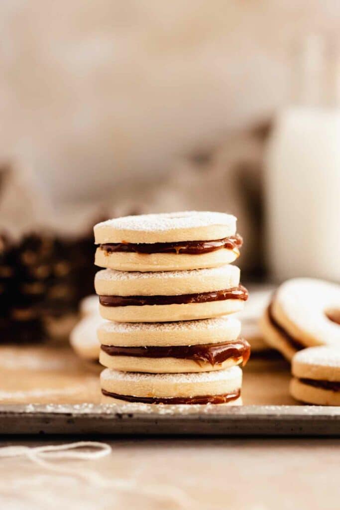 stack of filled dulce de leche cookies