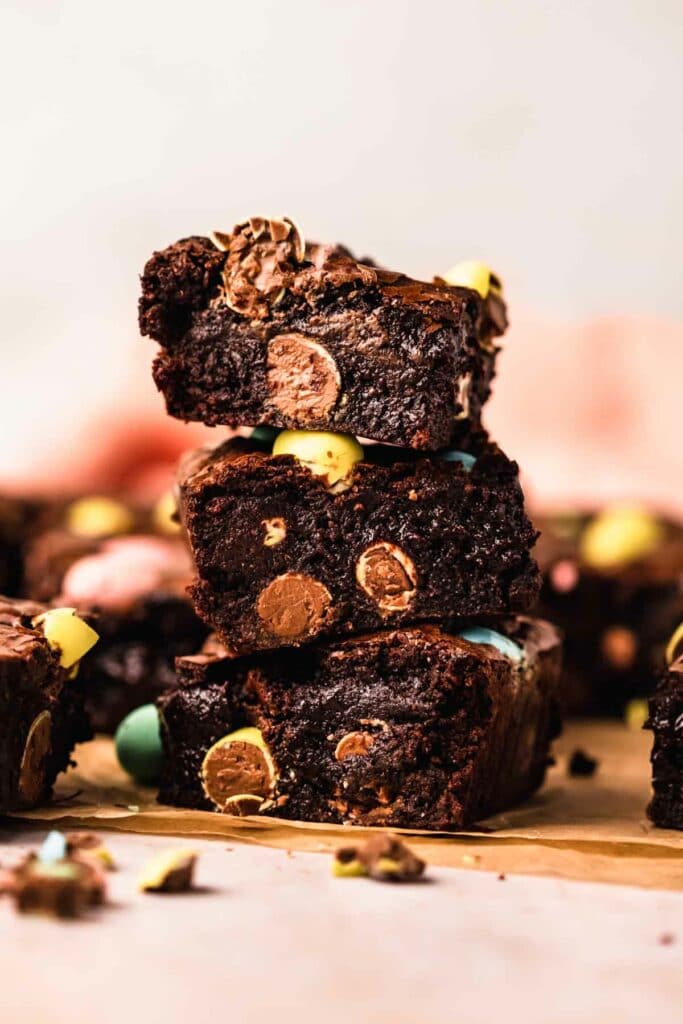 stacked fudgy mini egg brownies