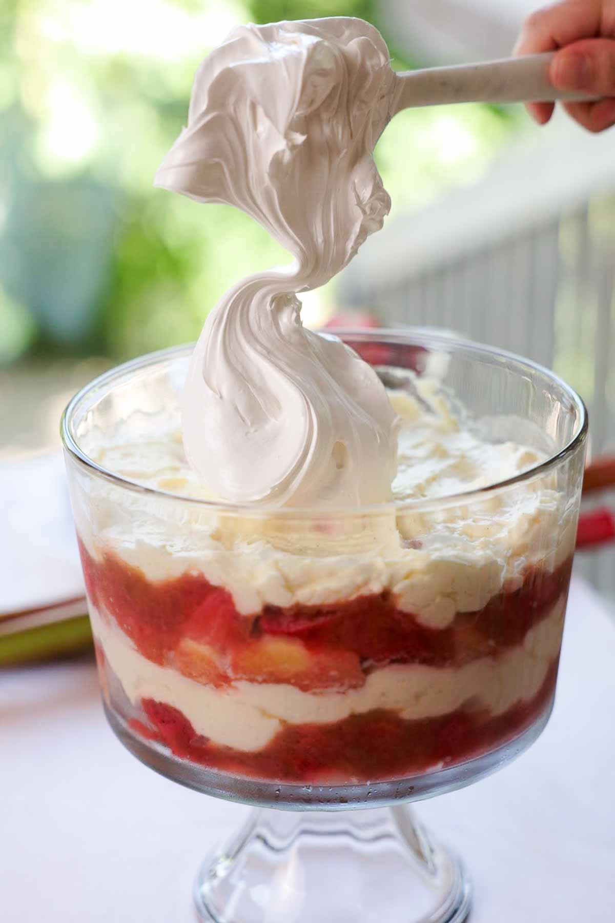 scooping meringue onto trifle