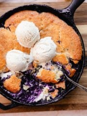 blueberry lemon cobbler with cream cheese and ice cream
