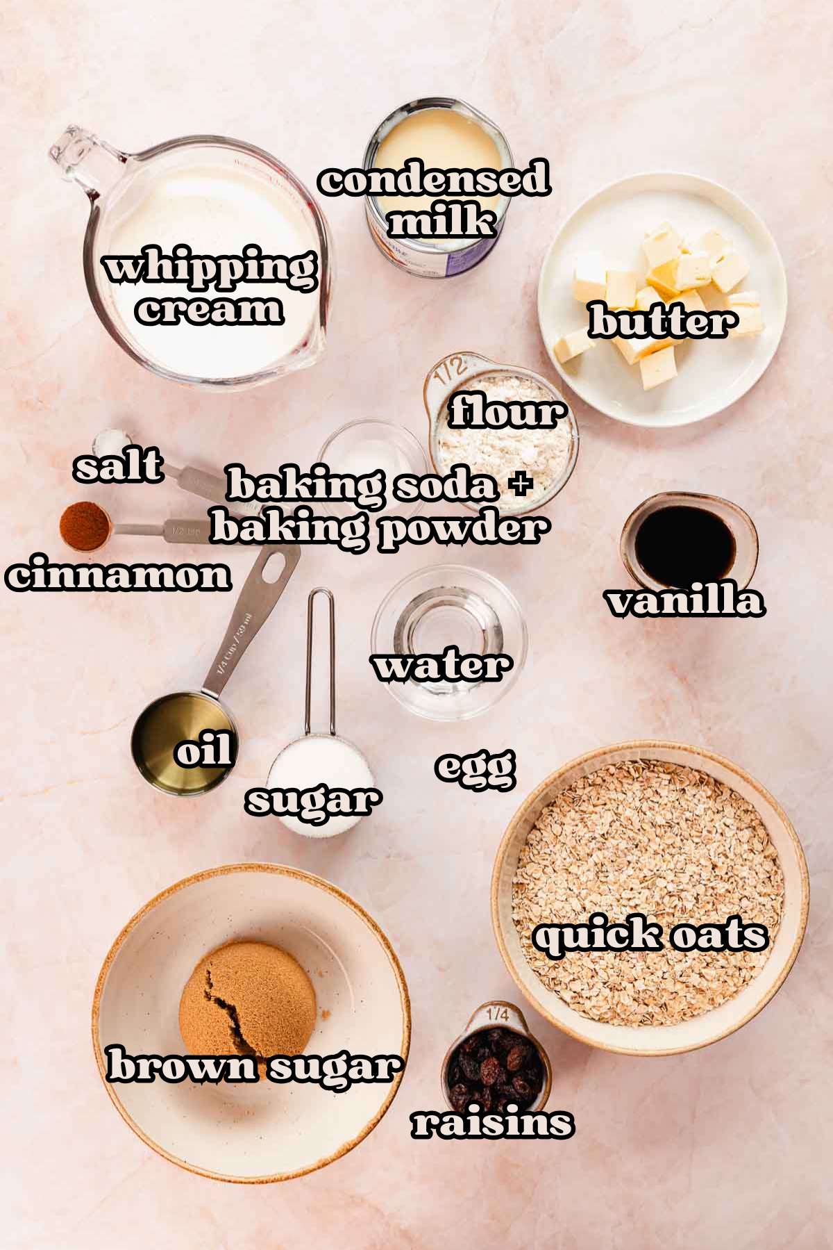 oatmeal ice cream sandwich ingredients in bowls