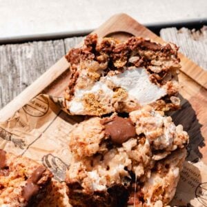 smores rice krispies squares with brown butter and extra marshmallows