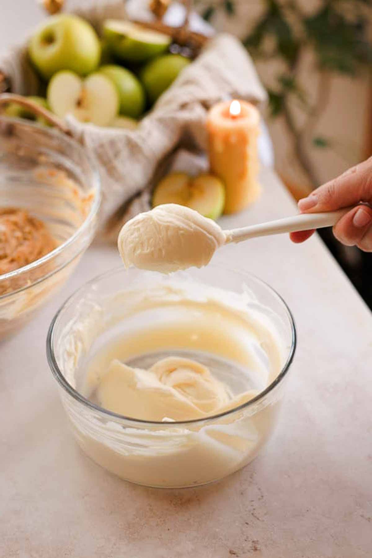 cream cheese muffin filling on spoon
