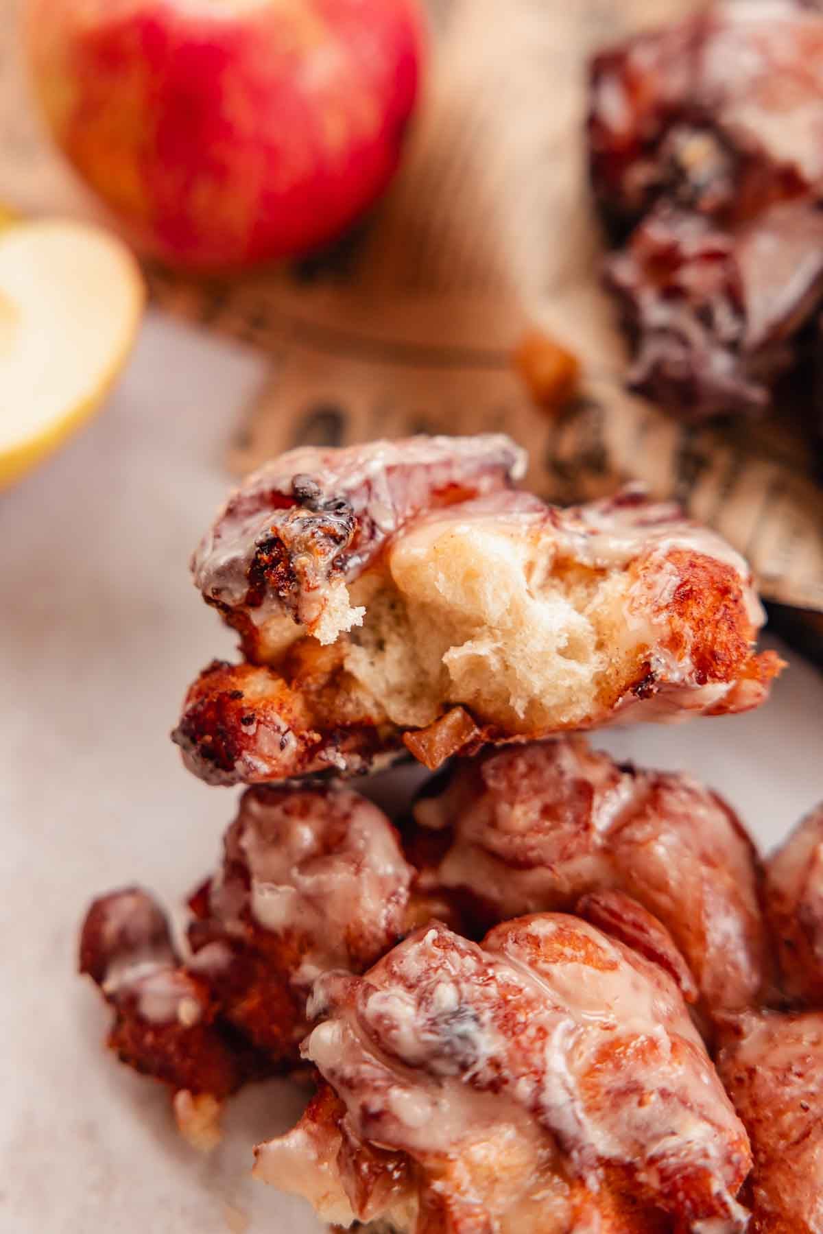 soft and pillowlike texture of apple fritter inside