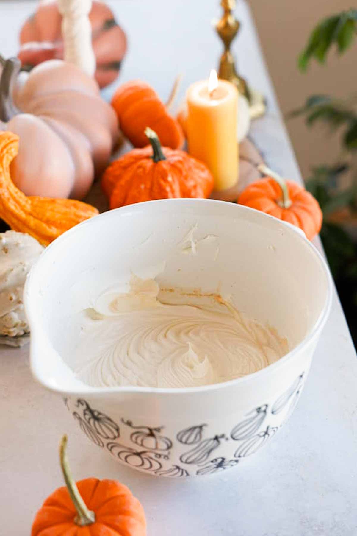 vanilla cheesecake batter in large bowl