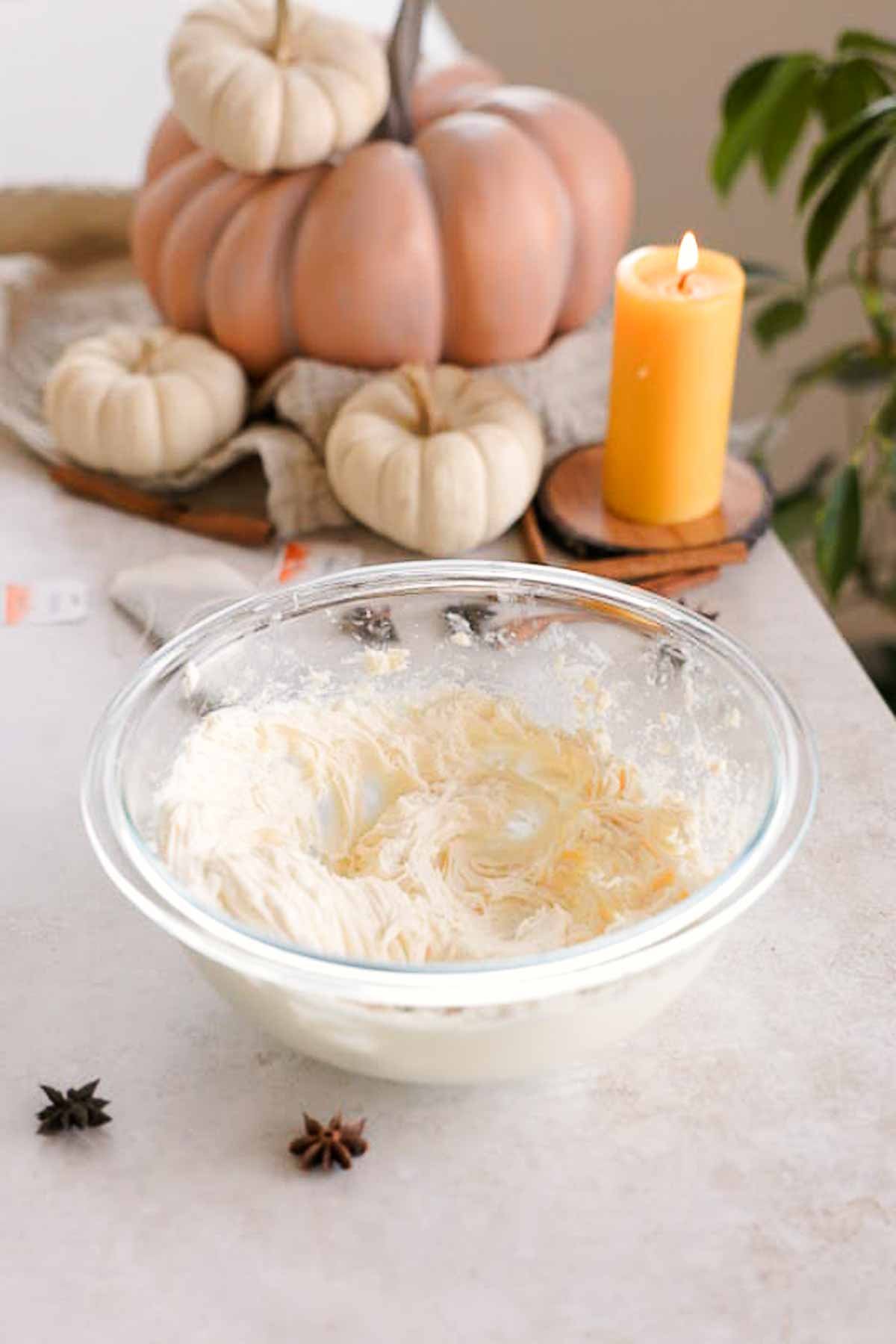 cream cheese cookie filling in glass bowl