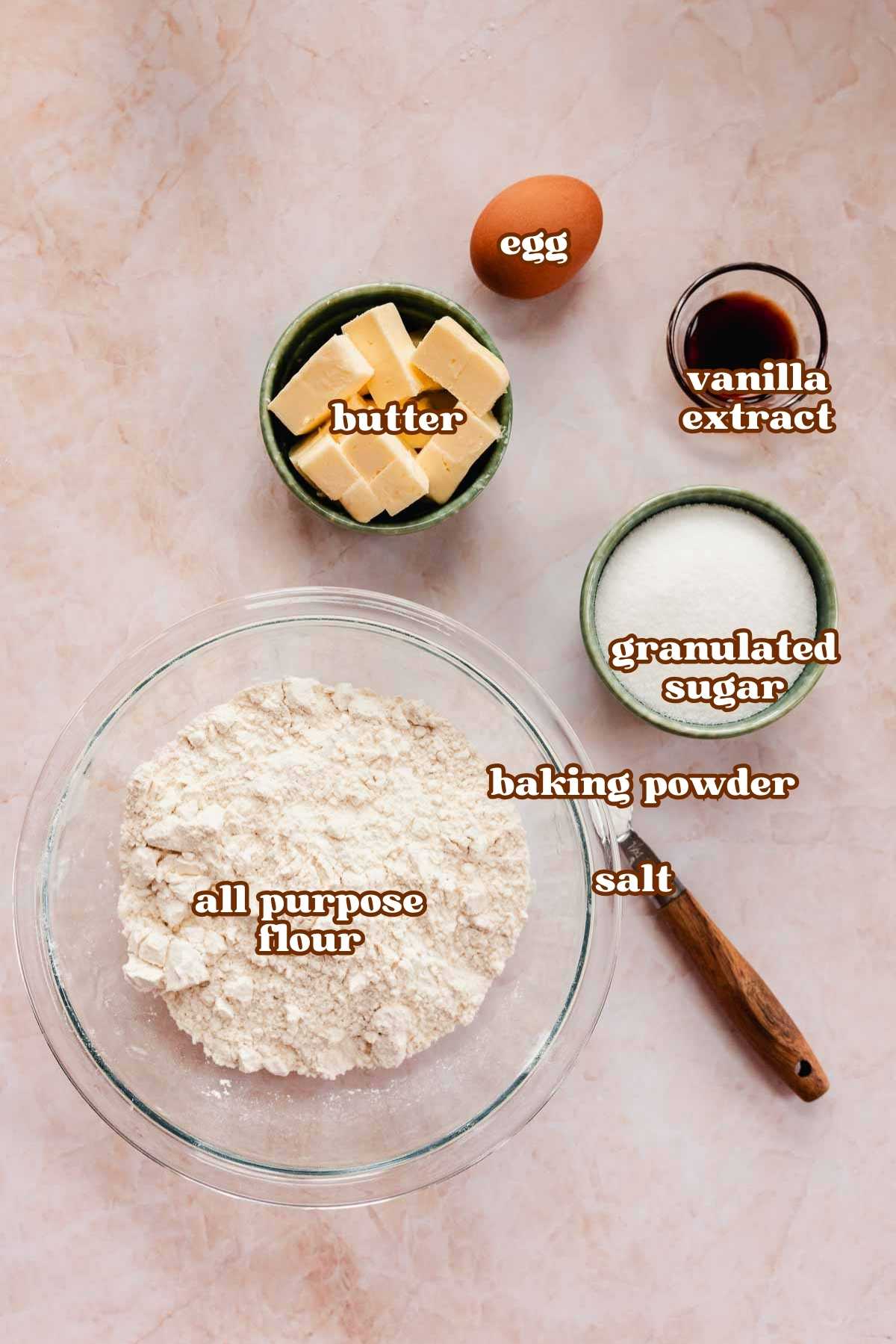 christmas tree caramel sugar cookie ingredients in bowls