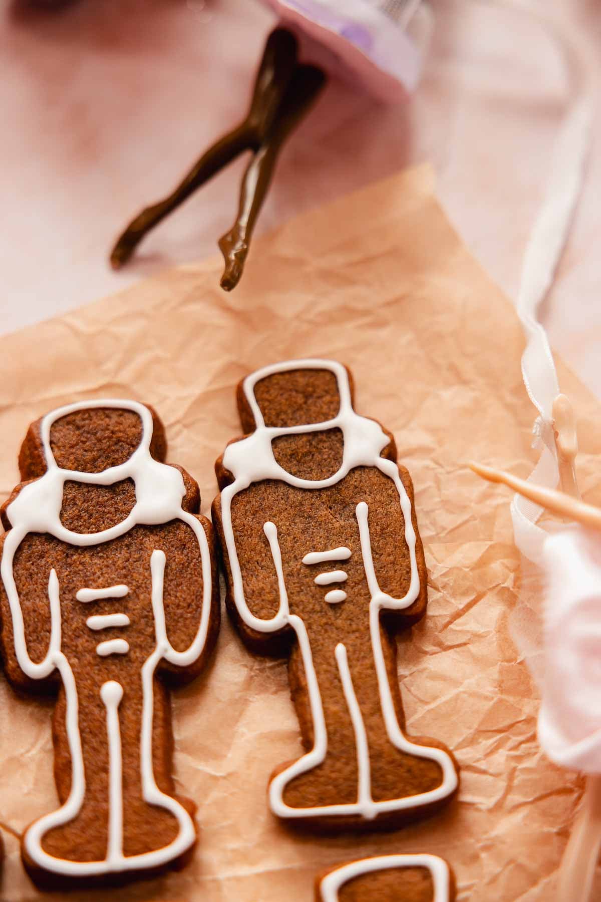 closeup of soft spiced nutcracker gingerbread cookies