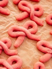 piped pink bow butter cookies