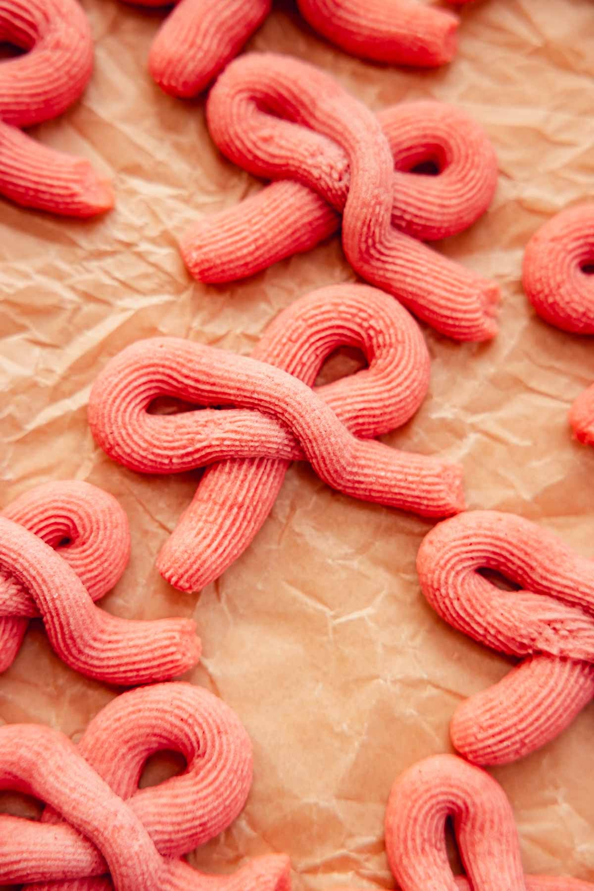 piped pink bow butter cookies