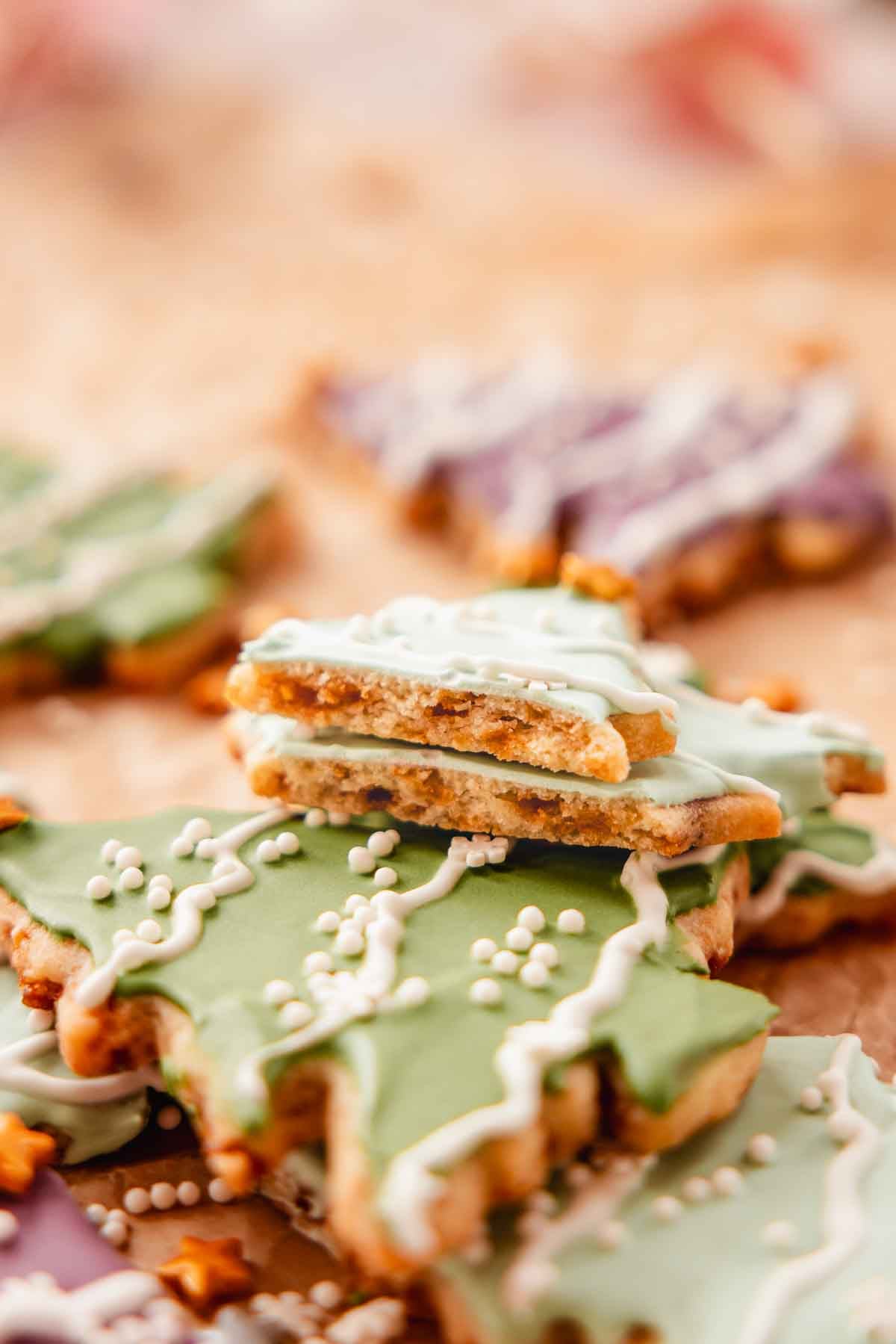 sugar cookie with caramel toffee pieces inside