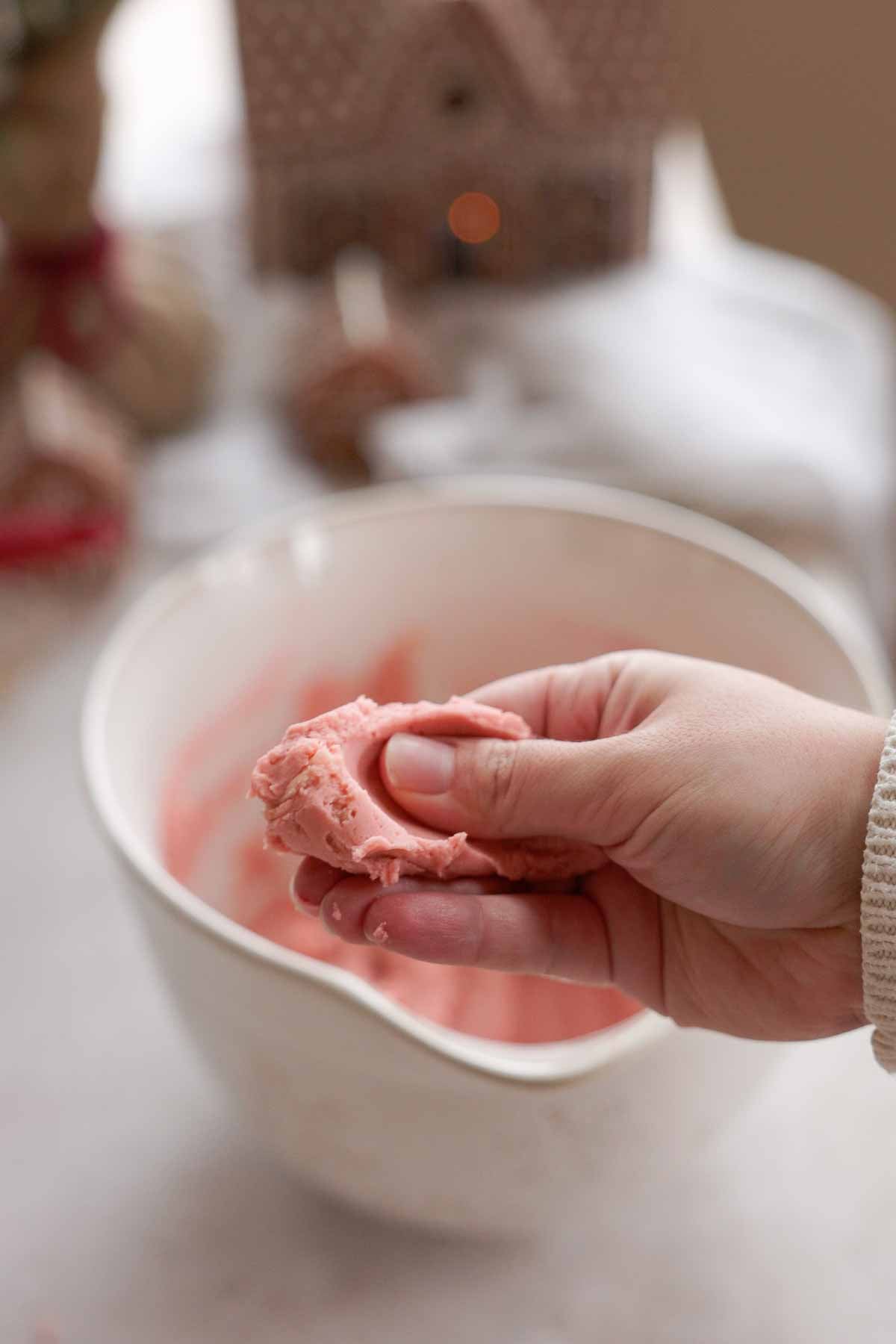 texture of pink butter cookie dough for piping