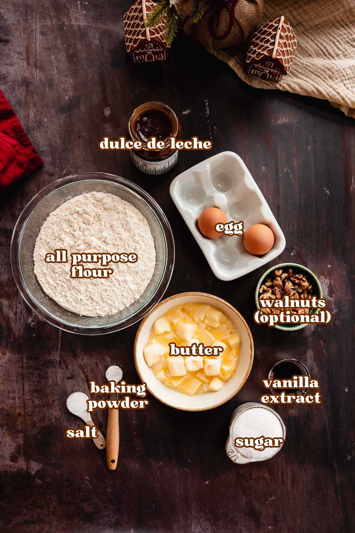 walnut cookie ingredients on plates