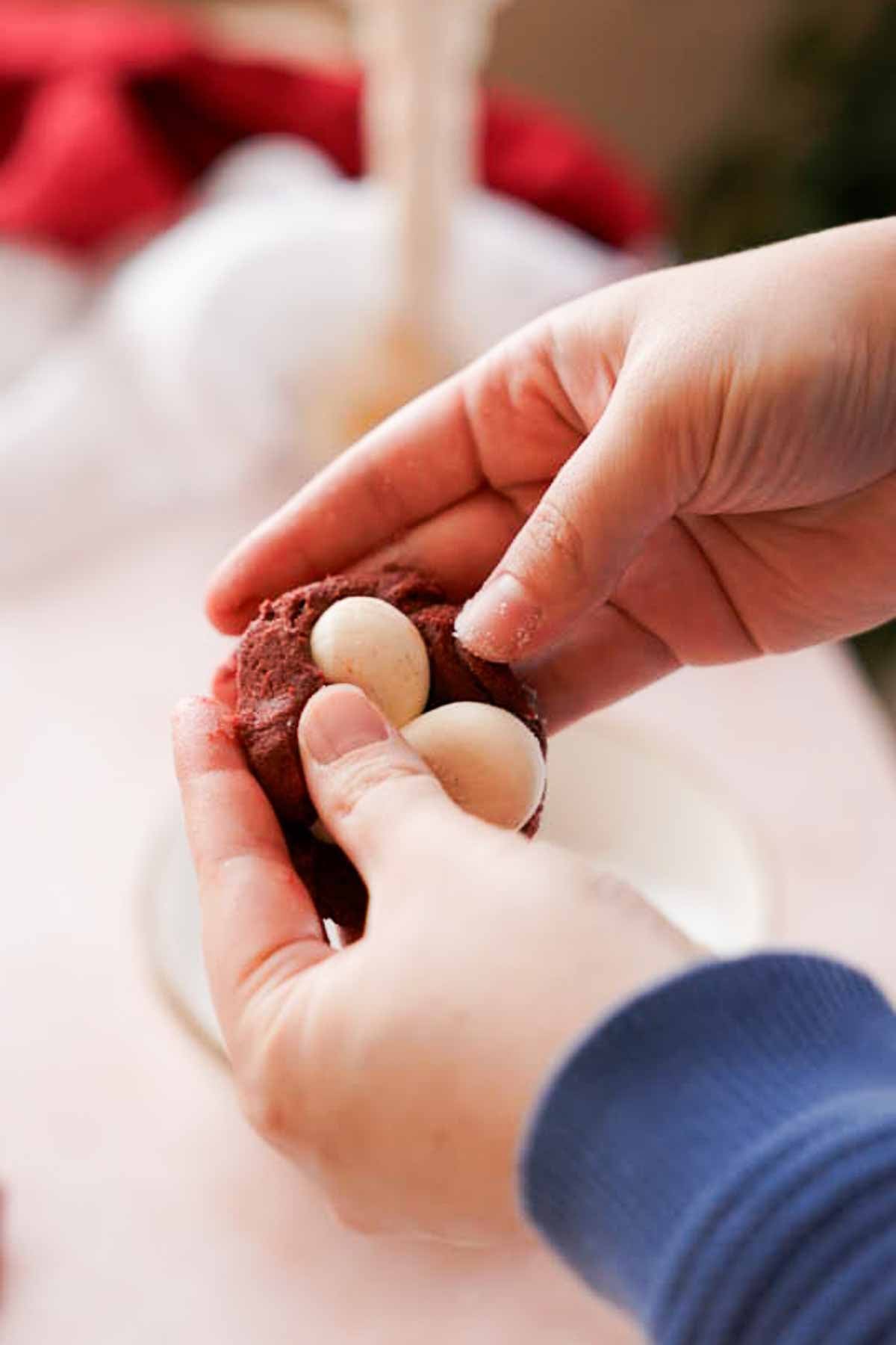 filling cookie dough with frozen cream cheese filling