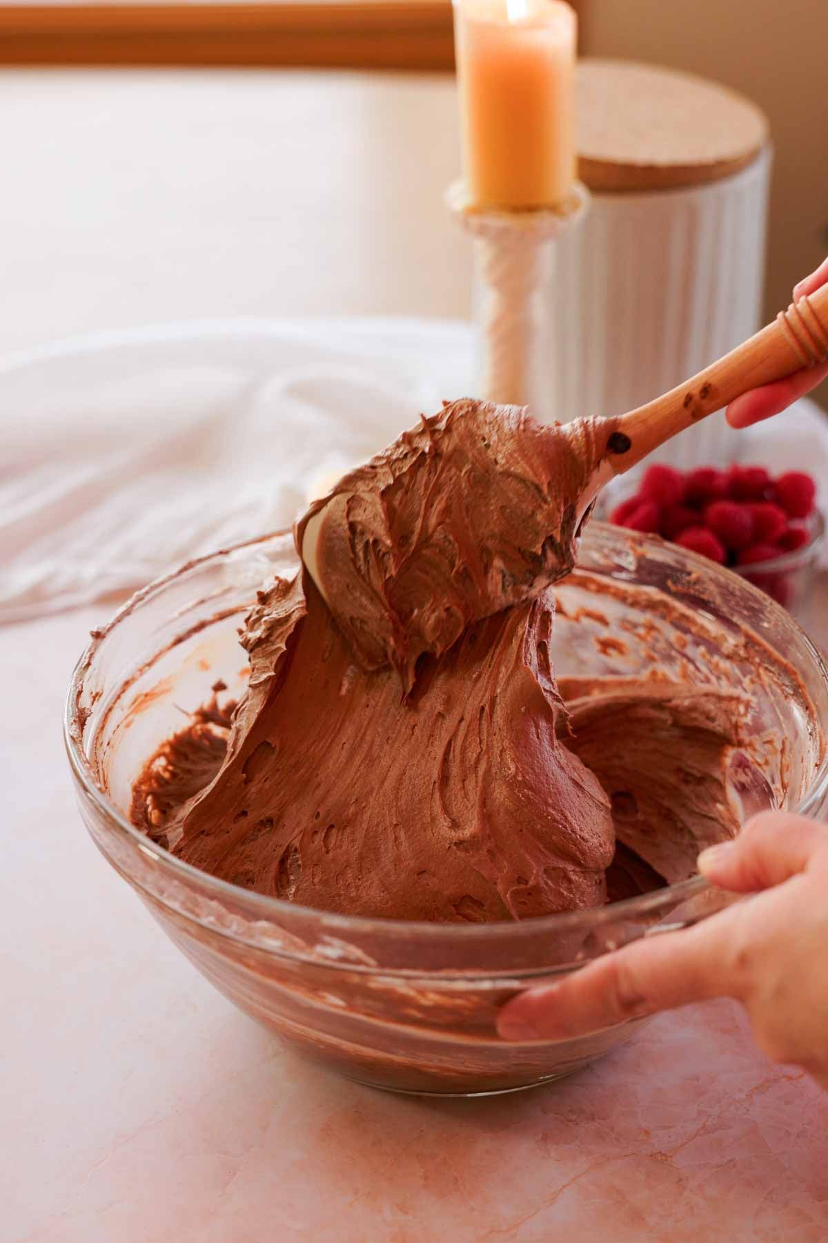folding whipped cream into chocolate cheesecake no bake filling