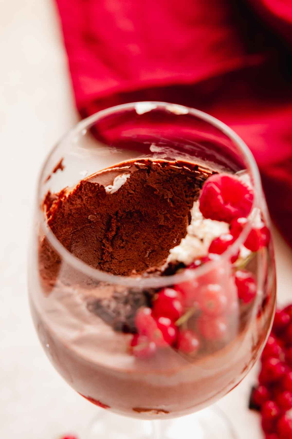 scooped texture of red wine chocolate mousse