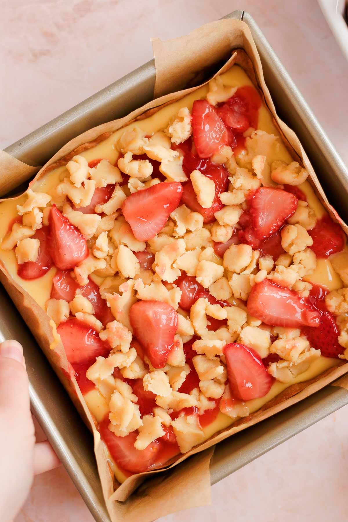 strawberry lemon bars before baking