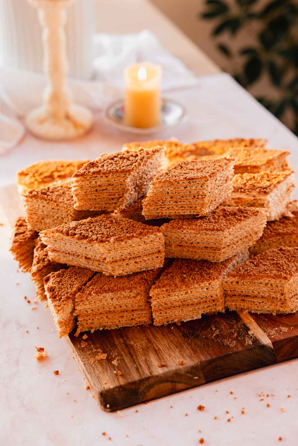 dulce de leche wafer cake on cutting board