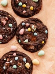 mini egg cookies with cadbury mini eggs and chocolate chunks