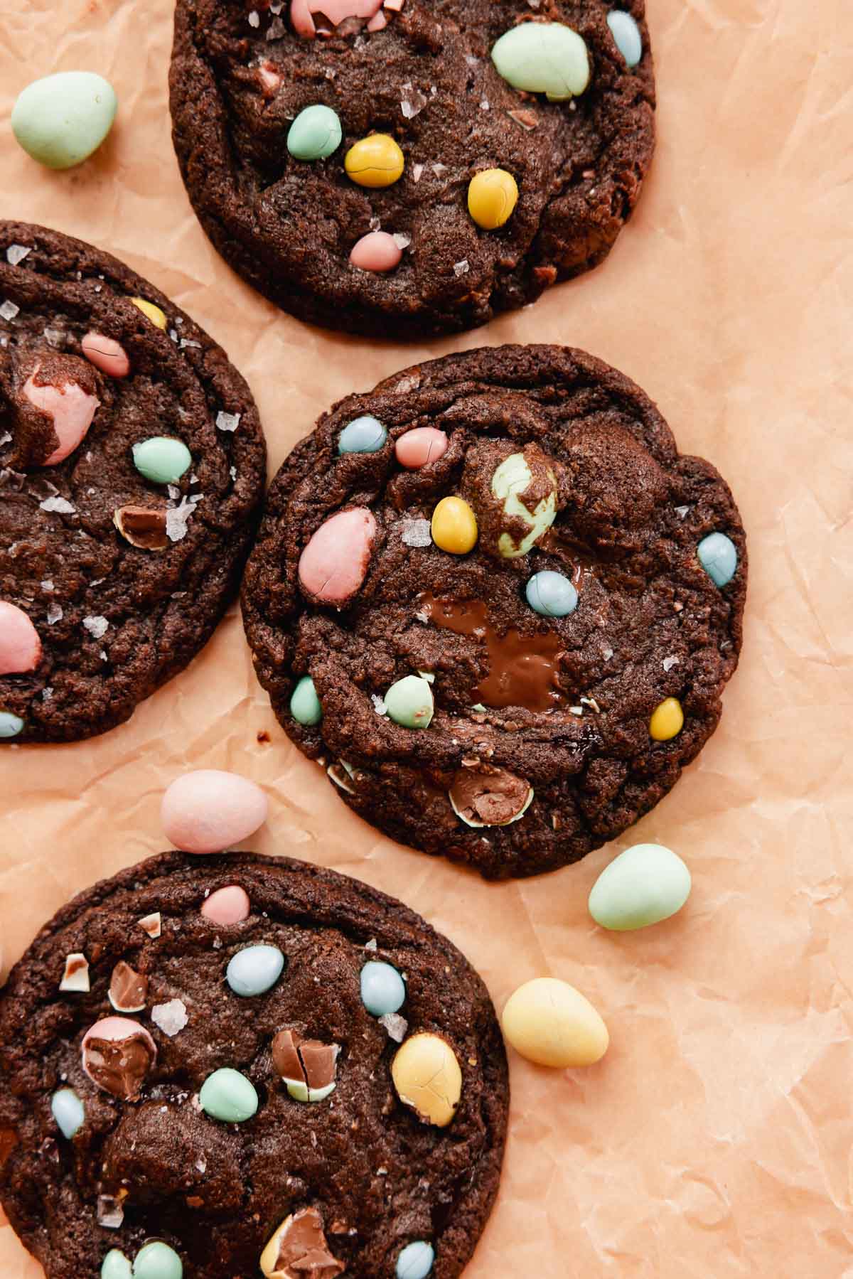 mini egg cookies with cadbury mini eggs and chocolate chunks