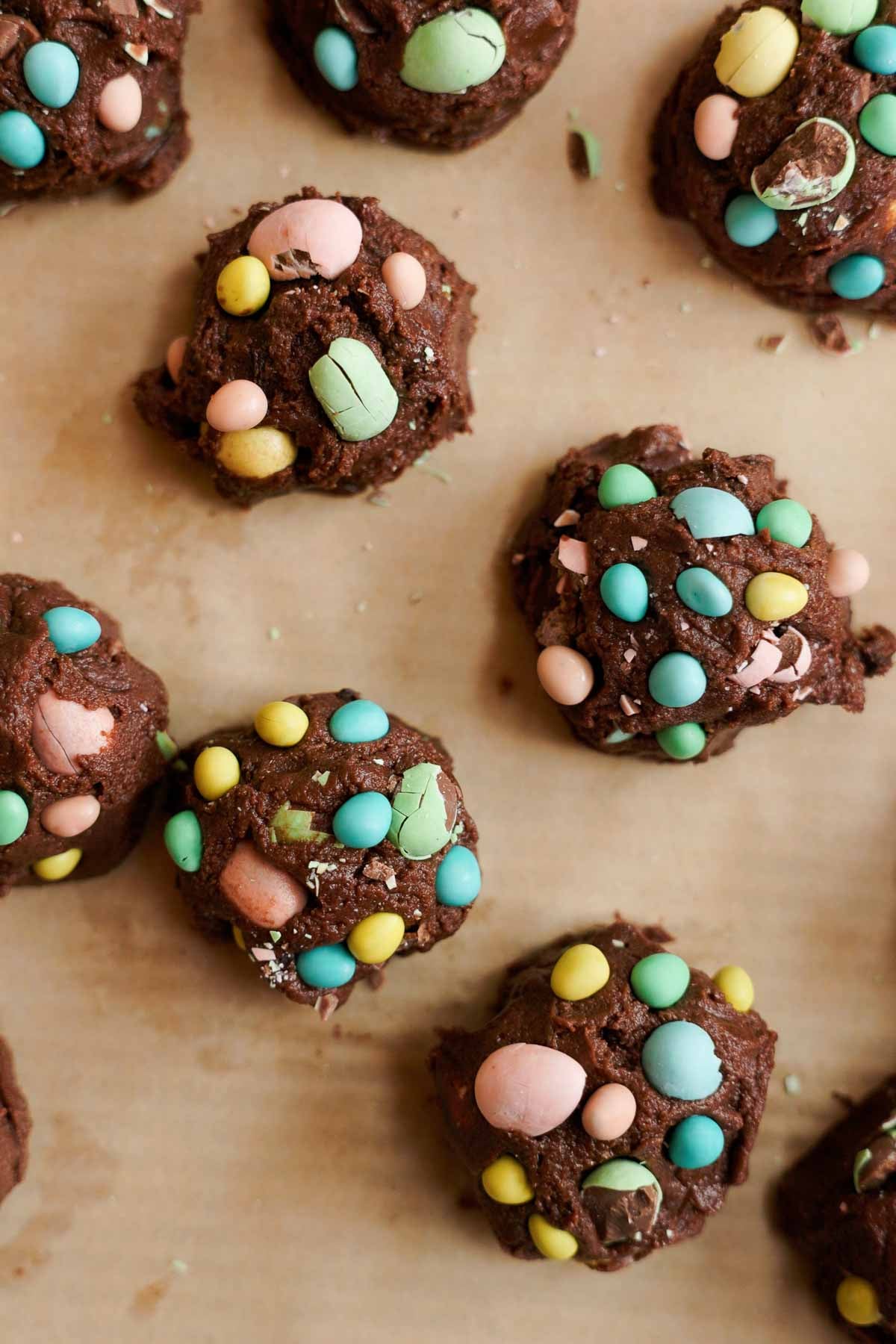 shaped mini egg chocolate cookie dough in balls