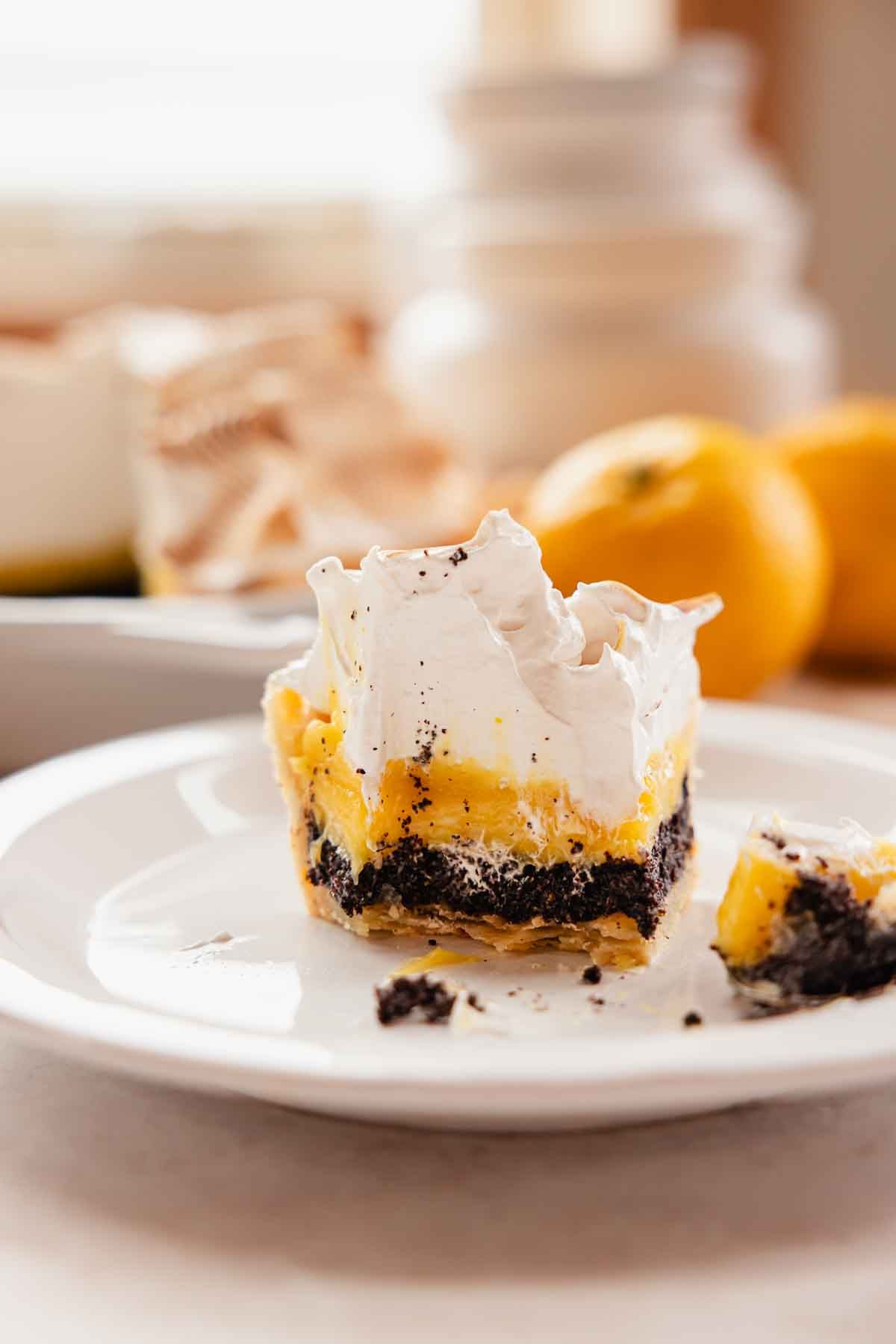 bite taken from lemon poppy seed pie