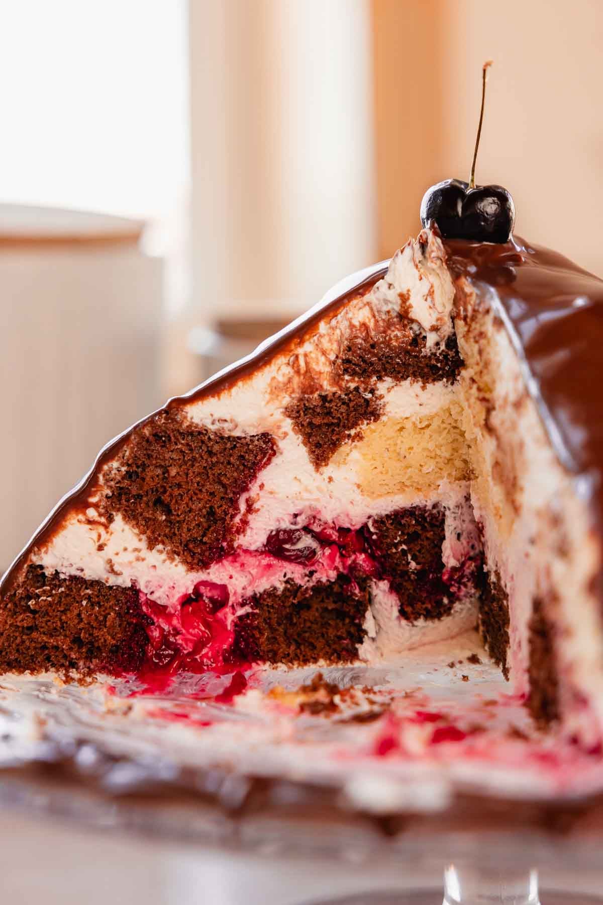 cross section of chocolate cherry volcano cake
