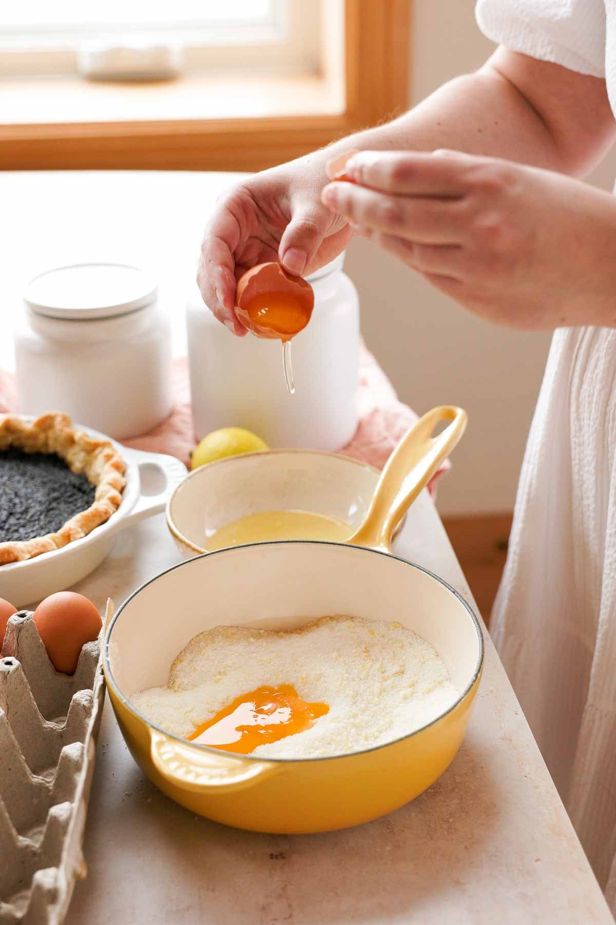 separating egg yolks from egg whites for lemon pie filling