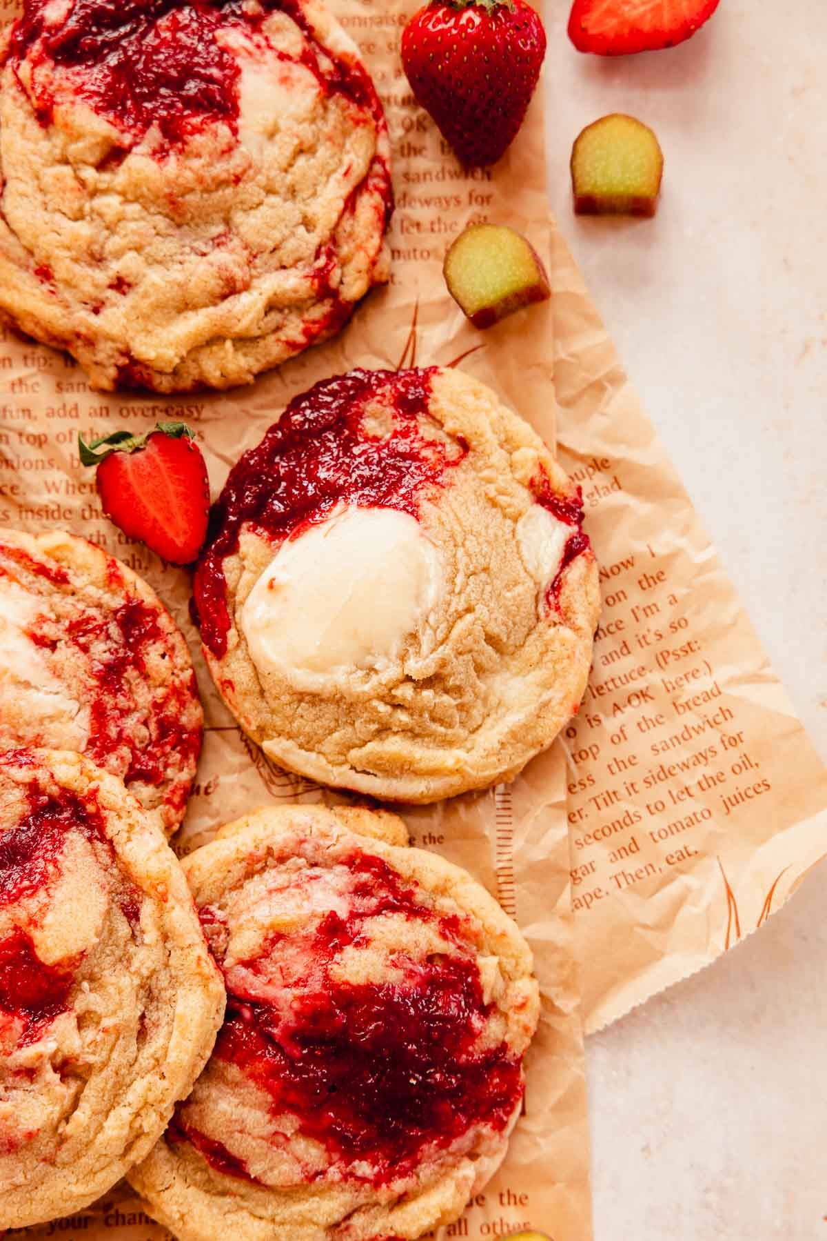 cookies with swirls of rhubarb jam and cheesecake