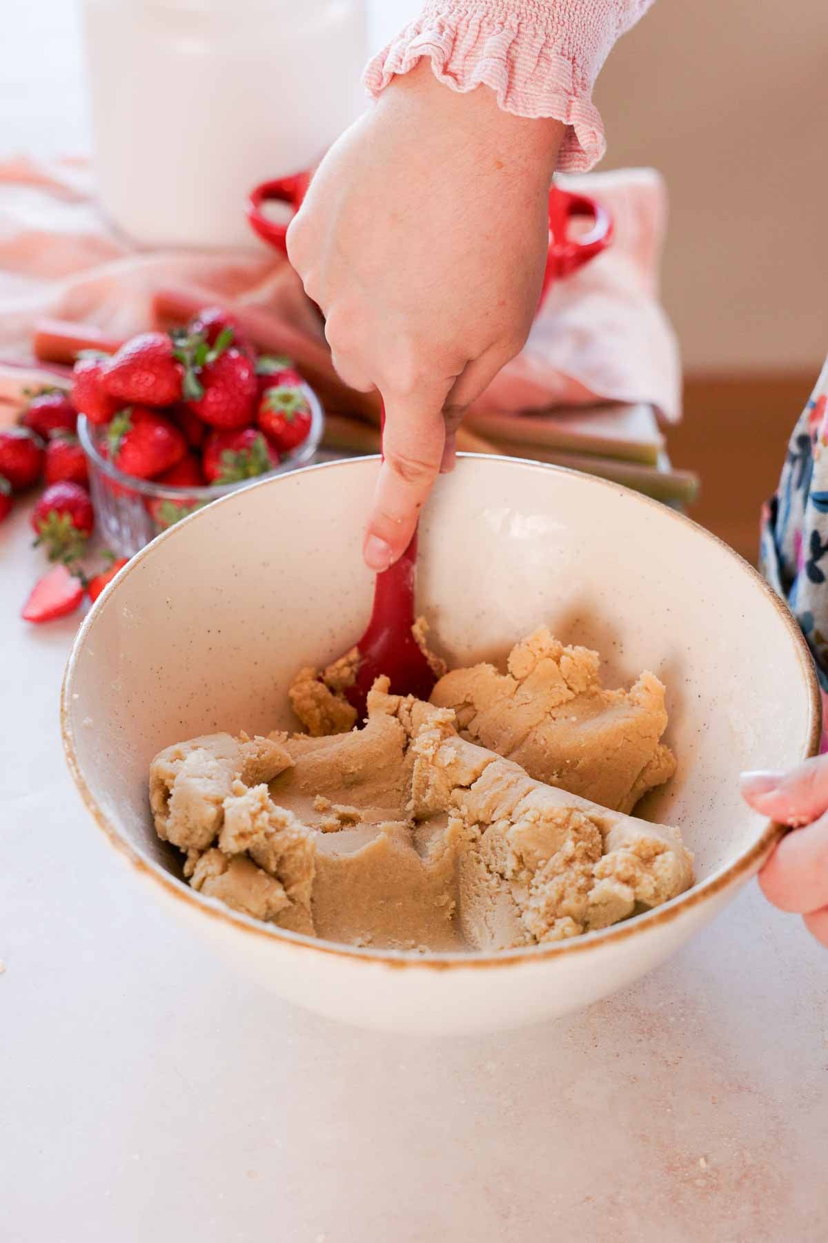 stirring cookie dough with silicone spatula