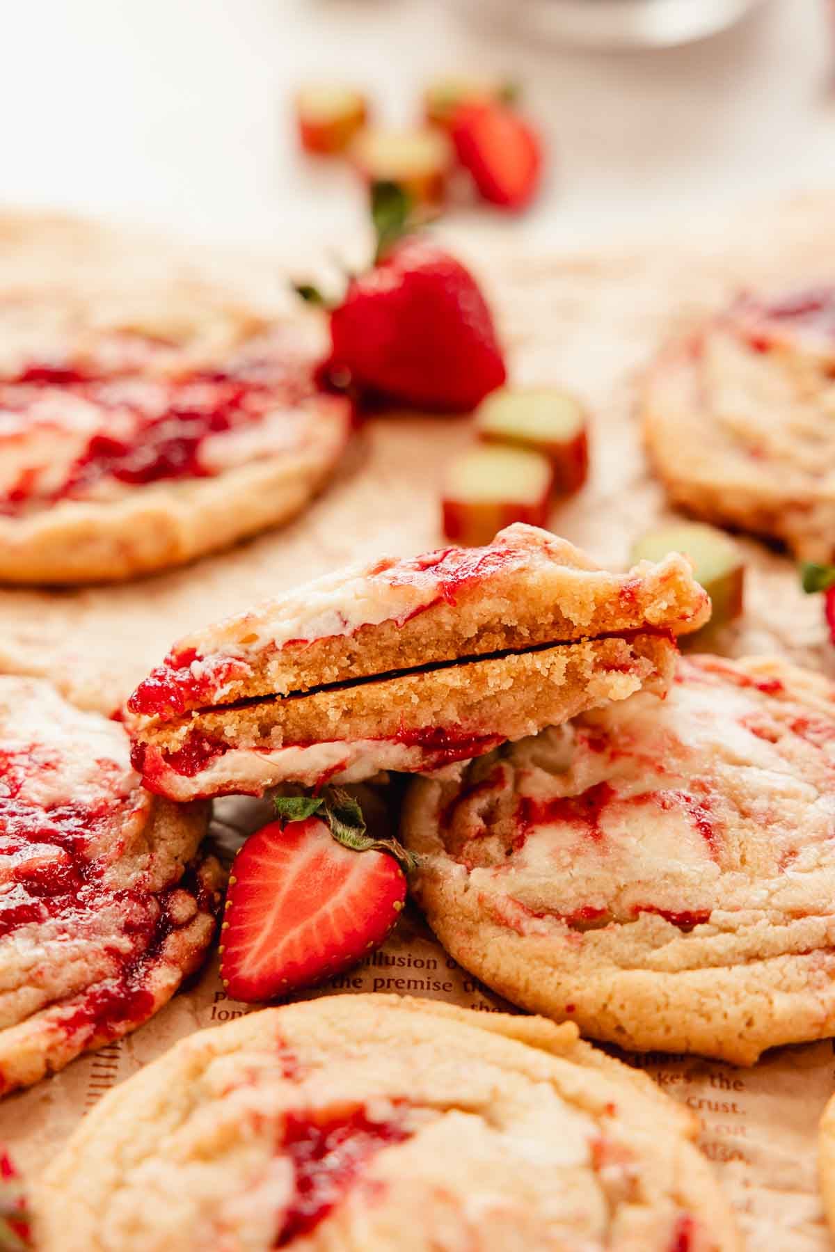 rhubarb cookie broken in half