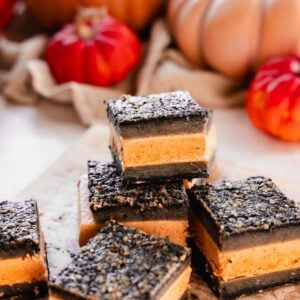 black sesame butter mochi with pumpkin spice ice cream in the middle