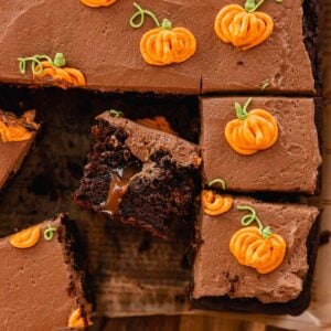 pumpkin chocolate cake with salted caramel